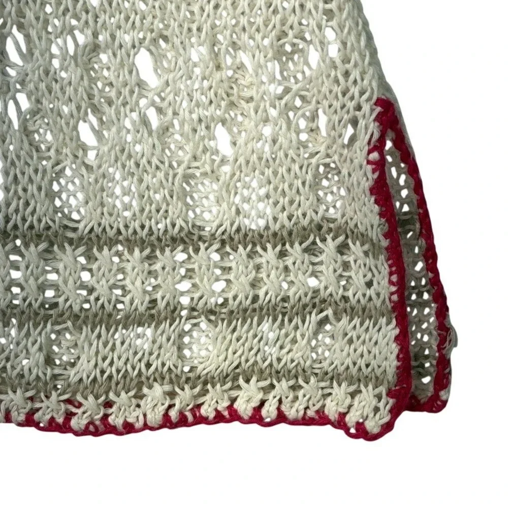 Tommy Bahama‎ Women's Crochet Knit Tunic Top L/G Beige Tan Red V-Neck